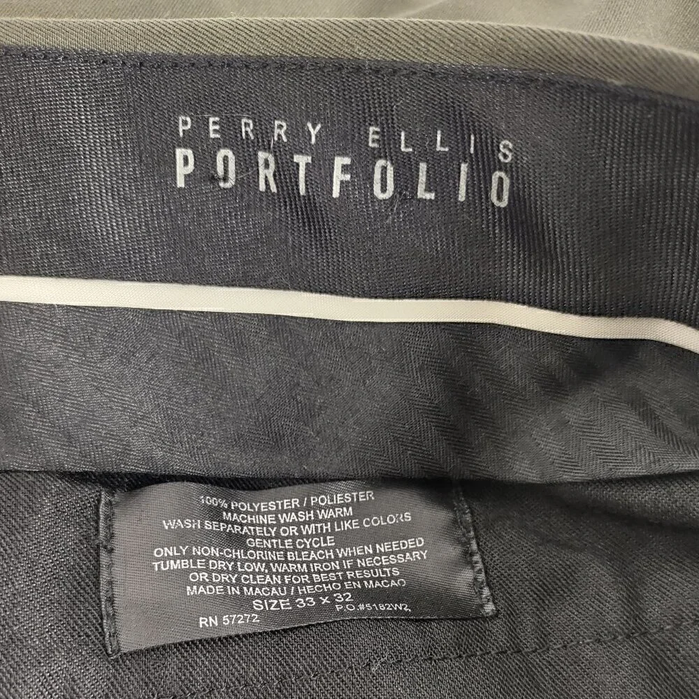 Perry Ellis Portfolio Men's, Olive Green Dress Slacks, Pants, Size 33X32
